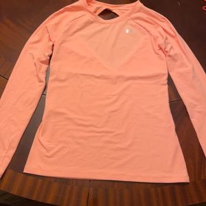 Under Armour Heat Gear Open Back Coral Long Sleeve Athletic Shirt. Size XS.